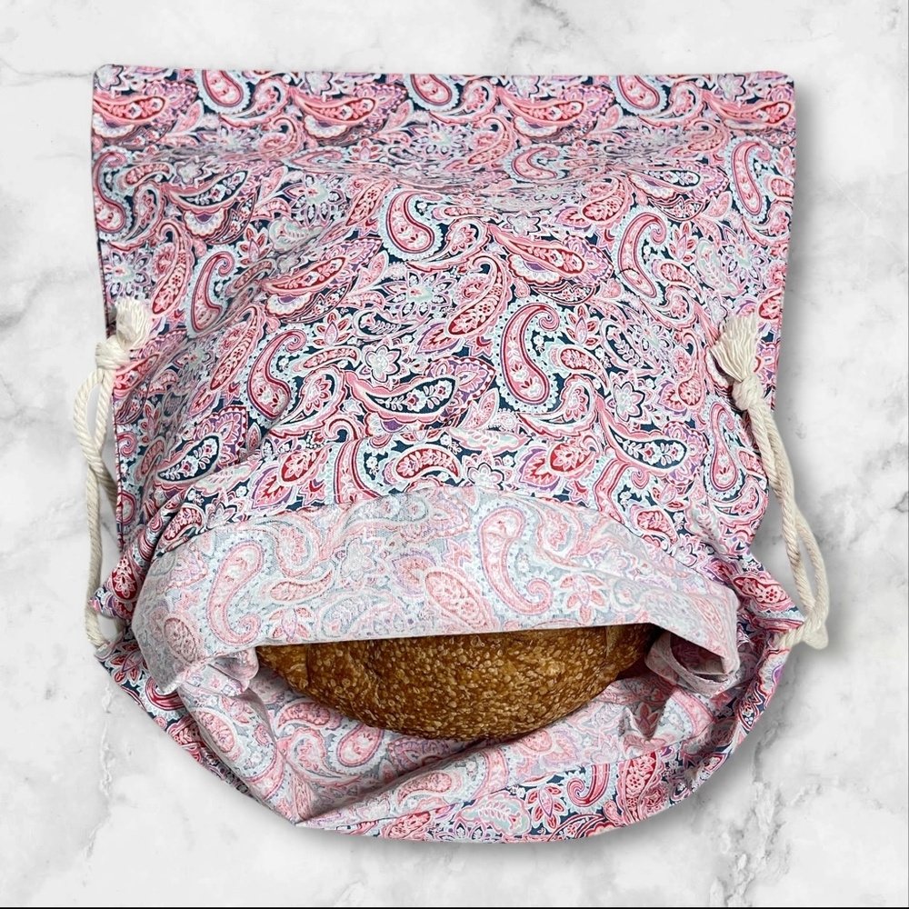 Paisley Cotton Bread Bag, Large Handmade & Reusable Sourdough Bread Bag